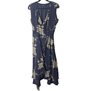 ECI New York Woman's Black & Beige Silk Sleeveless Floral Ruffle Wrap Dress Sz 8